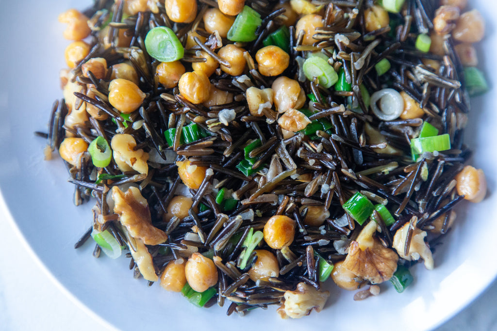 Side Dish Delight: Wild Rice with Walnuts, Roasted Chickpeas, and Scallions